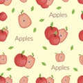 Juicy apples in vintage style, handmade style, cartoon style with typography